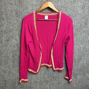 Itsu Pink Silk Blend Open Front Cardigan Crochet Trim Designer Sample Womens